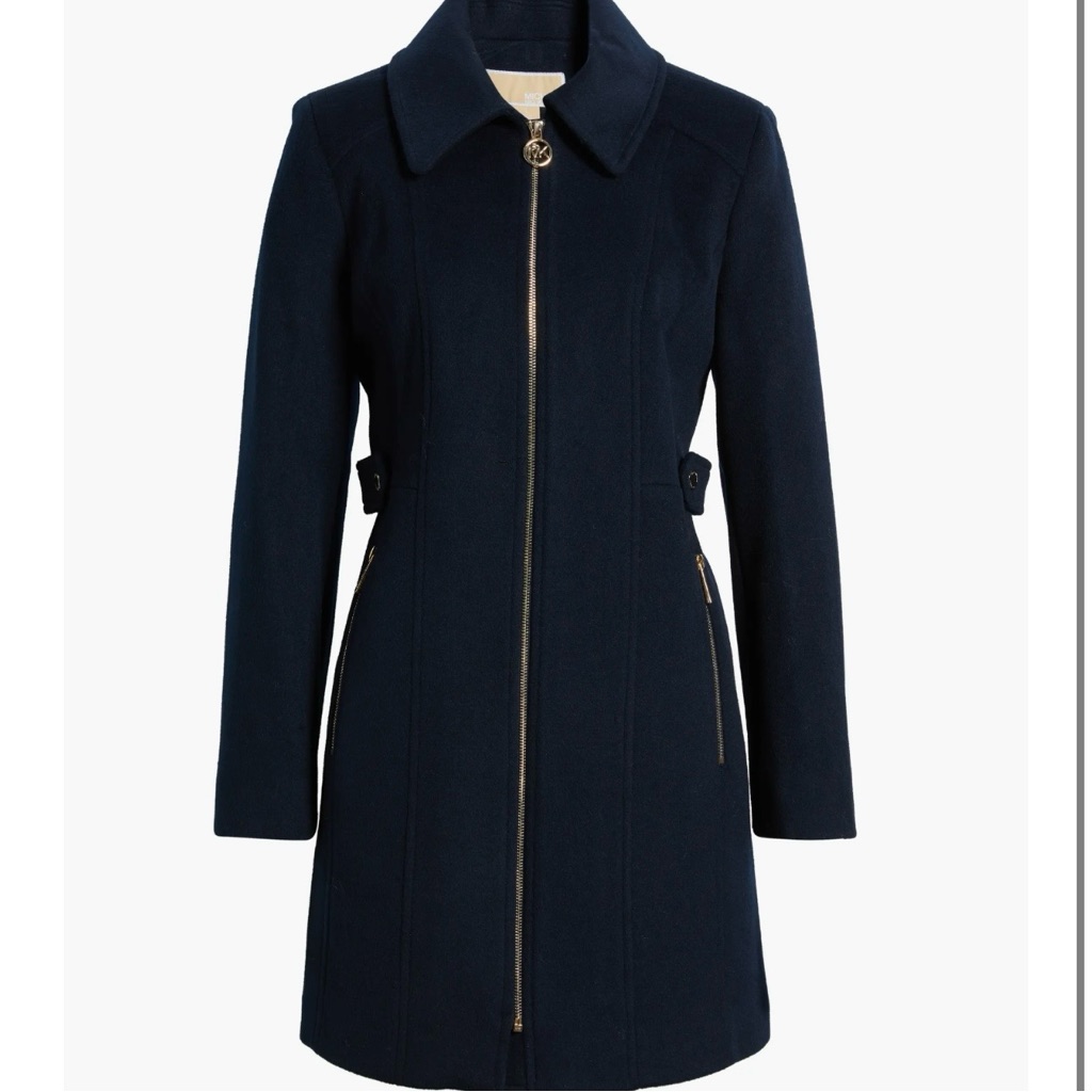 Nwt - Michael Kors Wool Blend Zip-Front Coat - Color Navy